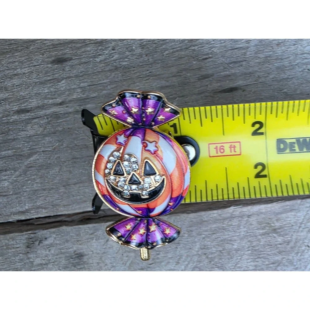 Halloween Jack-O-Lantern Candy Brooch Enamel Rhinestone Pumpkin Pendant Pin